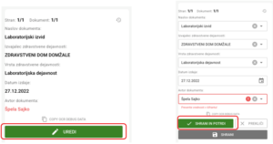 Primer vnosa metapodatkov z označenimi polji za urejanje